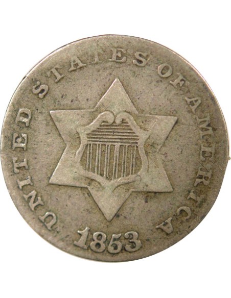 USA 1er Type 3 cents Argent 1853 Philadelphie