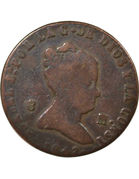 Reine Espagnol 2e Type 8 maravedis Cuivre 1842 Aqu Ségovia (Aqueduc)