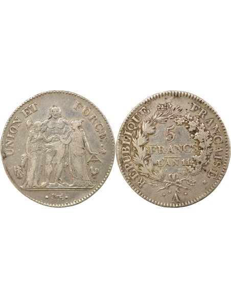 Union & Force 5 francs Argent An 11 A - Paris