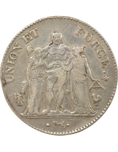 Union & Force 5 francs Argent An 11 A - Paris
