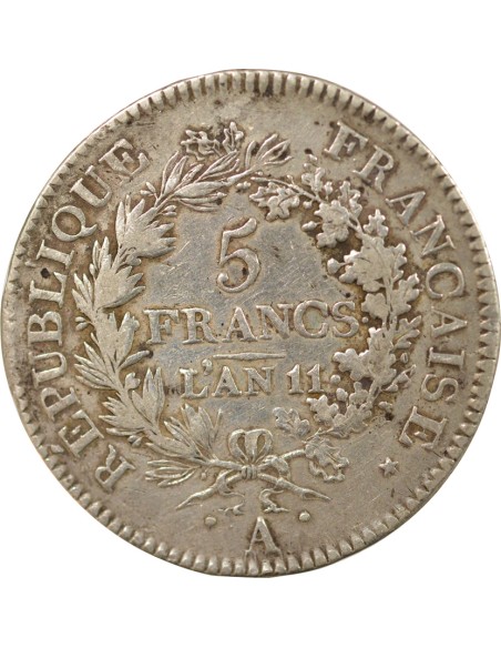 Union & Force 5 francs Argent An 11 A - Paris