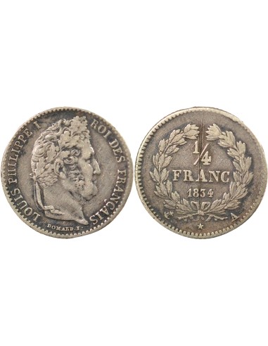 Louis-Philippe Ier 1/4 franc Argent 1834 A - Paris