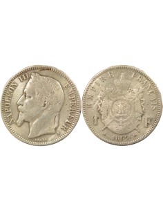 Napoléon III Tête Laurée 1 franc Argent 1867 A - Paris