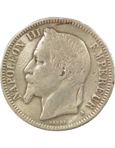 Napoléon III Tête Laurée 1 franc Argent 1867 A - Paris