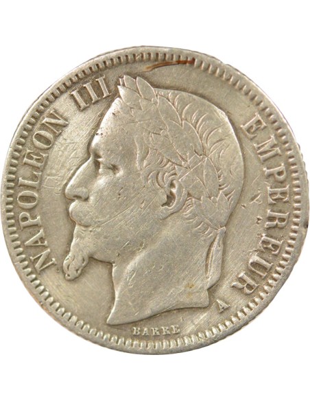 Napoléon III Tête Laurée 1 franc Argent 1867 A - Paris