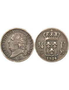 Louis XVIII Tête nue 1/4 franc Argent 1824 M Toulouse