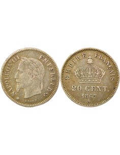 Napoléon III Tête Laurée 20 centimes Argent 1867 A - Paris