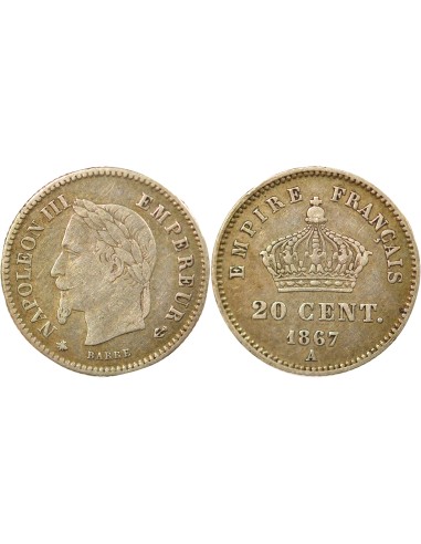 Napoléon III Tête Laurée 20 centimes Argent 1867 A - Paris