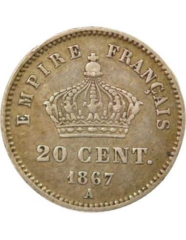 Napoléon III Tête Laurée 20 centimes Argent 1867 A - Paris