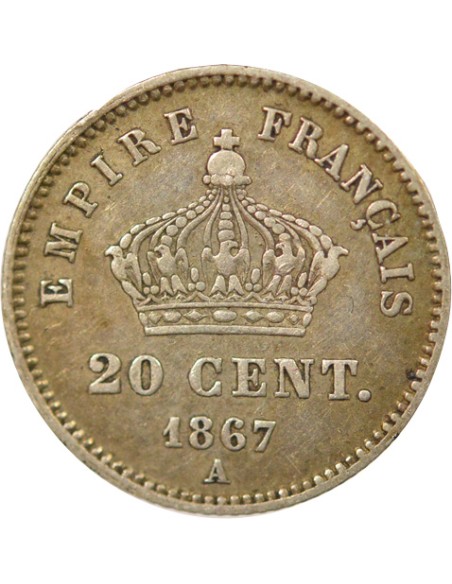 Napoléon III Tête Laurée 20 centimes Argent 1867 A - Paris