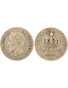 Napoléon III Tête Laurée 20 centimes Argent 1866 A - Paris