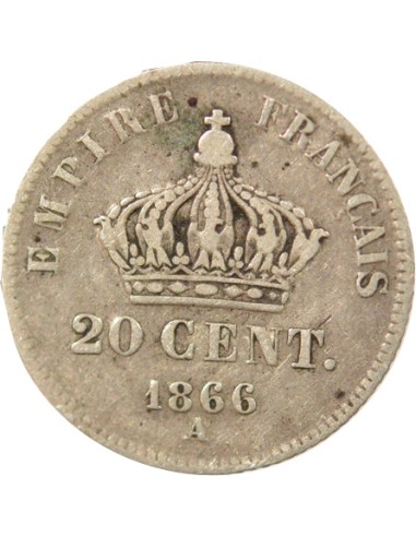 Napoléon III Tête Laurée 20 centimes Argent 1866 A - Paris