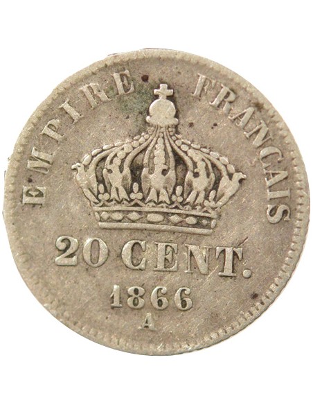 Napoléon III Tête Laurée 20 centimes Argent 1866 A - Paris