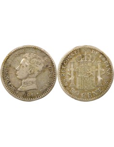 Espagne Alphonse XIII d'Espagne 4e Portrait 50 centimos Argent 1904 AI Madrid