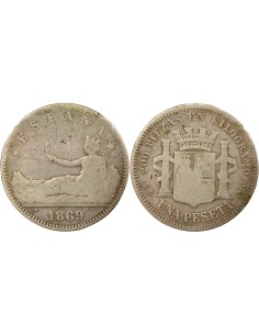 Espagne ESPAÑA 1 peseta Argent 1869 AI Madrid