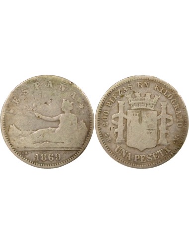 Espagne ESPAÑA 1 peseta Argent 1869 AI Madrid