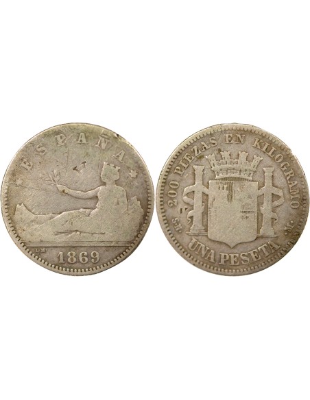 Espagne ESPAÑA 1 peseta Argent 1869 AI Madrid