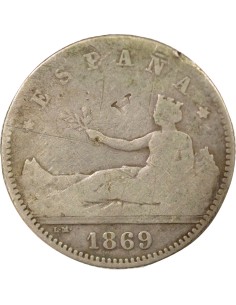 Espagne ESPAÑA 1 peseta Argent 1869 AI Madrid 2
