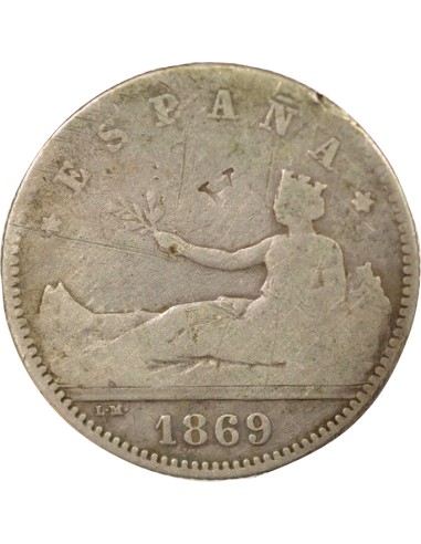 Espagne ESPAÑA 1 peseta Argent 1869 AI Madrid