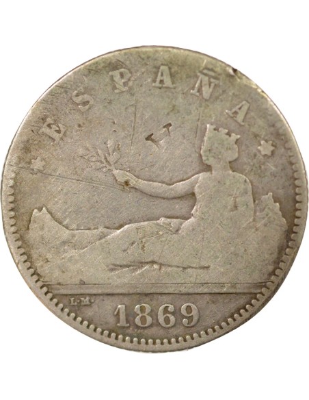 Espagne ESPAÑA 1 peseta Argent 1869 AI Madrid
