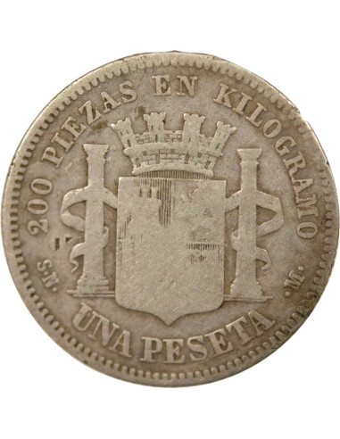 Espagne ESPAÑA 1 peseta Argent 1869 AI Madrid