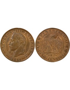 Napoléon III Tête Laurée 5 centimes Bronze 1861 BB Strasbourg