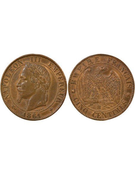 Napoléon III Tête Laurée 5 centimes Bronze 1861 BB Strasbourg