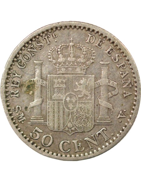 Espagne Alphonse XIII d'Espagne 4e Portrait 50 centimos Argent 1904 AI Madrid