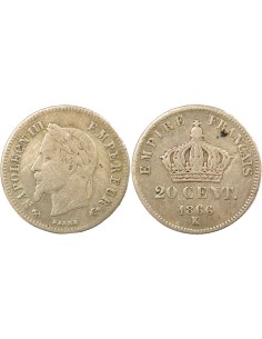 Napoléon III Tête Laurée 20 centimes Argent 1866 K Bordeaux