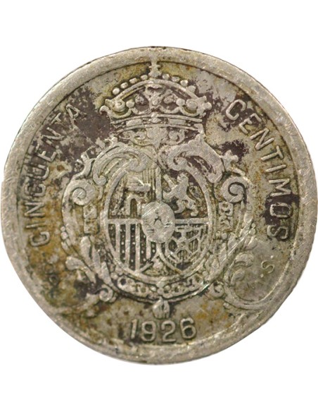 Espagne Alphonse XIII d'Espagne 6e Portrait 50 centimos Argent 1926 AI Madrid