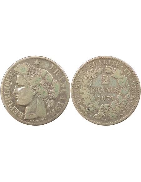 Céres - Demeter IIIe République 2 francs Argent 1871 K Bordeaux