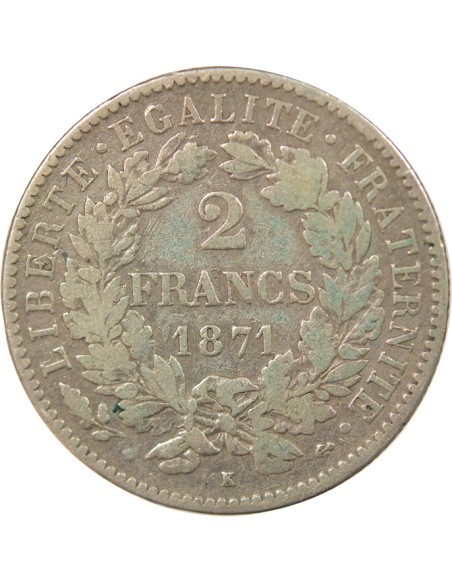 Céres - Demeter IIIe République 2 francs Argent 1871 K Bordeaux