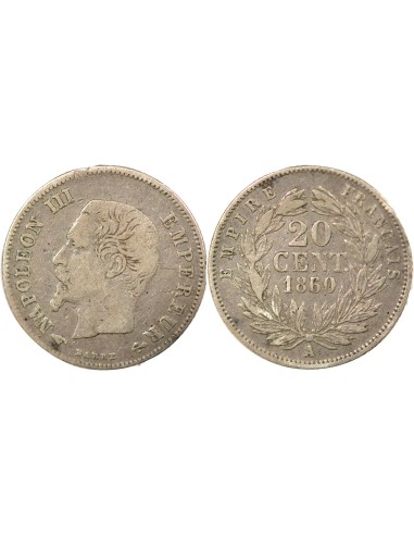Napoléon III Tête nue 20 centimes Argent 1860 A - Paris