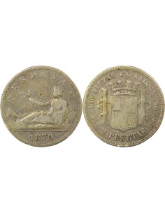Espagne 2 pesetas Argent 1870 AI Madrid