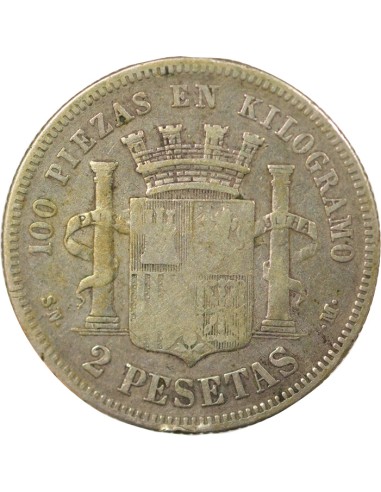 Espagne 2 pesetas Argent 1870 AI Madrid