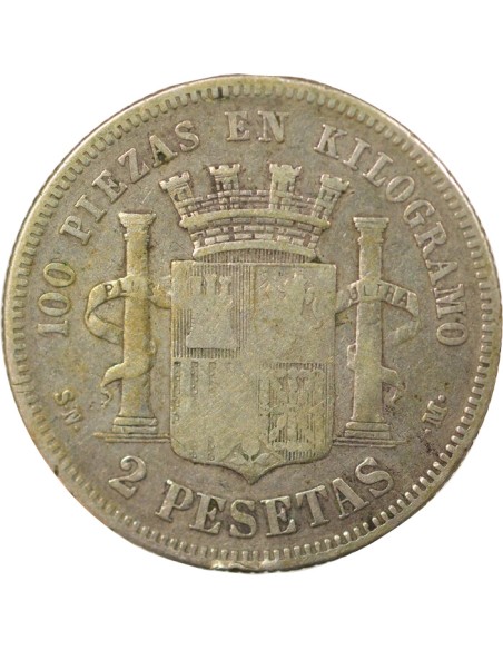 Espagne 2 pesetas Argent 1870 AI Madrid