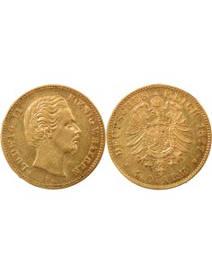 Etats Allemands (Bavière) Louis II de Bavière 5 mark Or 1877 D Munich