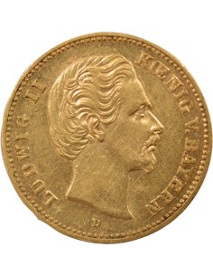 Etats Allemands (Bavière) Louis II de Bavière 5 mark Or 1877 D Munich 2