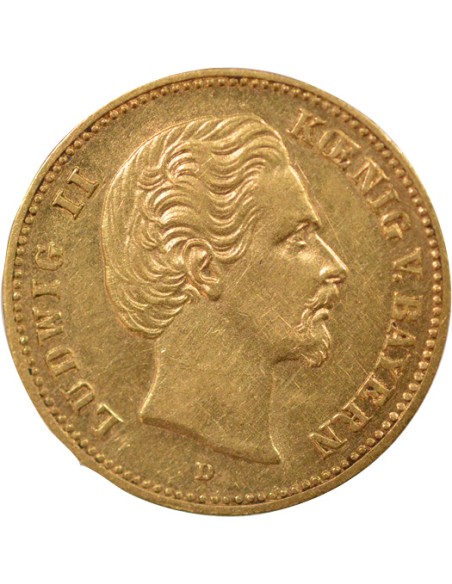 Etats Allemands (Bavière) Louis II de Bavière 5 mark Or 1877 D Munich