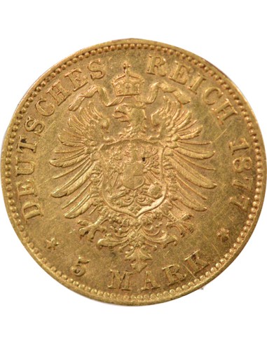 Etats Allemands (Bavière) Louis II de Bavière 5 mark Or 1877 D Munich