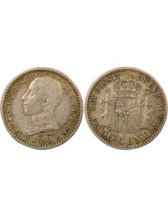 Espagne Alphonse XIII d'Espagne 50 centimos Argent 1910 AI Madrid