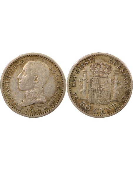 Espagne Alphonse XIII d'Espagne 50 centimos Argent 1910 AI Madrid