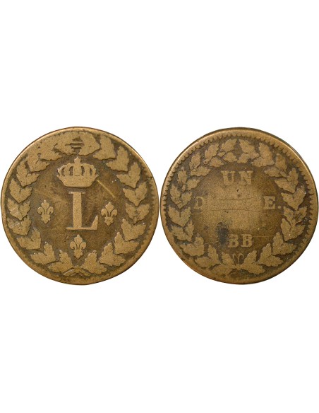 Louis XVIII 1 décime Bronze 1815 BB Strasbourg