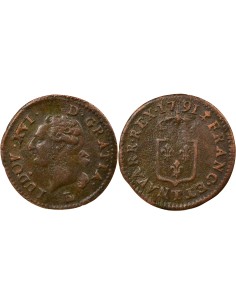 Louis XVI A l'Ecu 1 liard Cuivre 1791 T Nantes