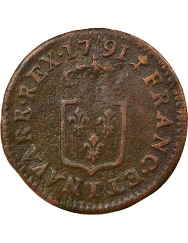 Louis XVI A l'Ecu 1 liard Cuivre 1791 T Nantes