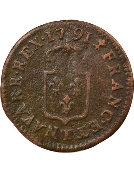 Louis XVI A l'Ecu 1 liard Cuivre 1791 T Nantes