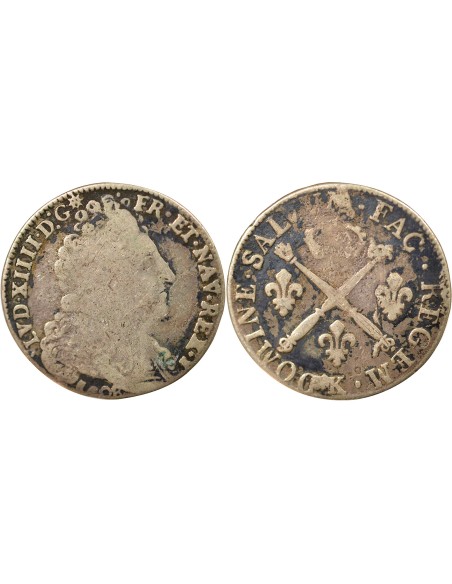 Louis XIV Aux Insignes 20 sols Argent 1708 K Bordeaux