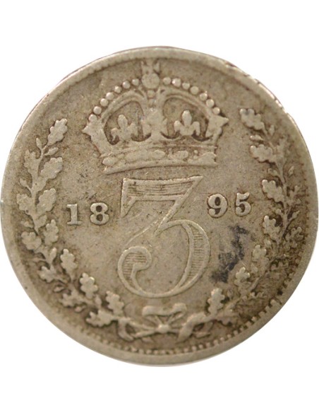 3e Portrait 3 pence Argent 1895 Londres