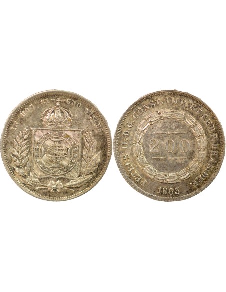 Brésil Pedro II 200 reis Argent 1863 R Rio de Janeiro