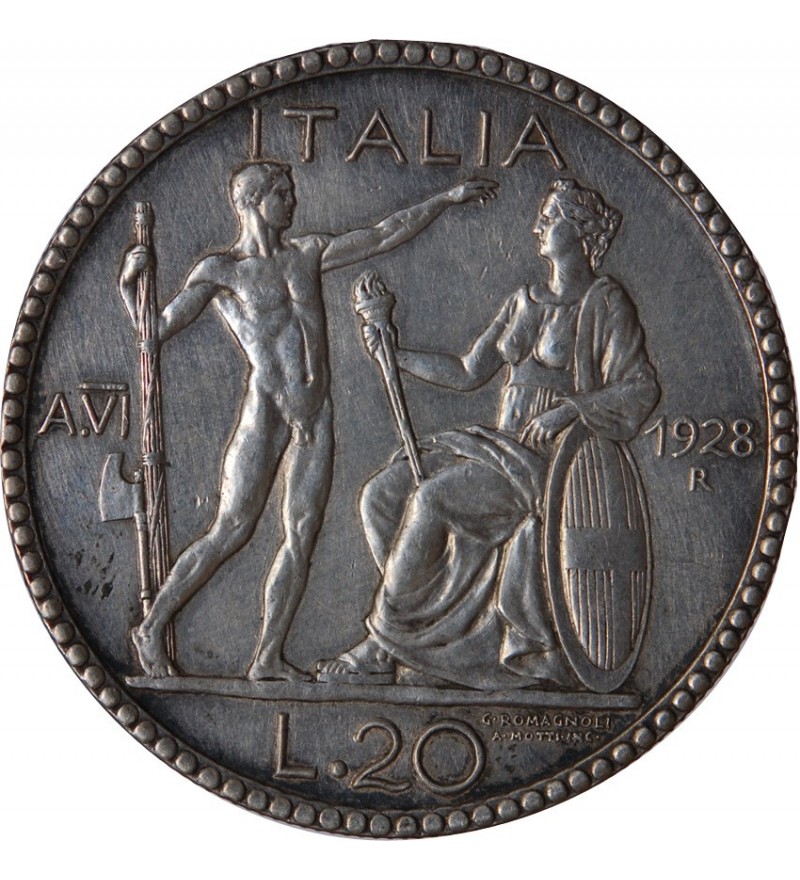 ITALIE, VICTOR EMMANUEL III - 20LIRE ARGENT 1928 ROME